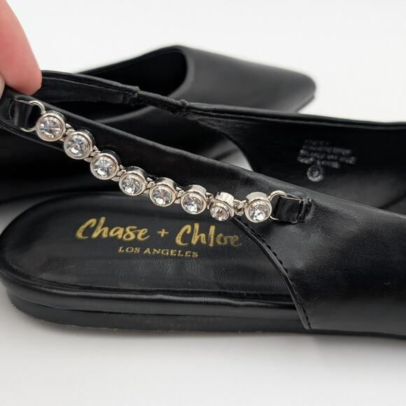 Chase & Chloe Rhinestone Slingback Flat Pointed Toe Women's Black Size US9 - Picture 11 of 13